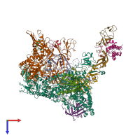 PDB entry 6drd coloured by chain, top view.