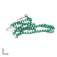 PDB entry 6drx coloured by chain, front view.