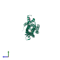 PDB entry 6drx coloured by chain, side view.
