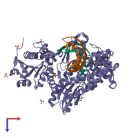 PDB entry 6dsx coloured by chain, top view.