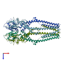 PDB entry 6dt0 coloured by chain, top view.