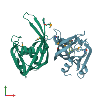 PDB entry 6dt3 coloured by chain, front view.