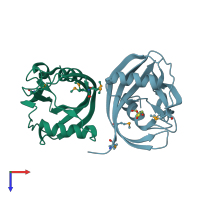 PDB entry 6dt3 coloured by chain, top view.