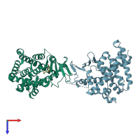 PDB entry 6dup coloured by chain, top view.