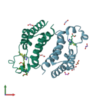 PDB entry 6duv coloured by chain, front view.