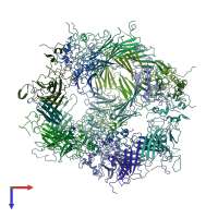 PDB entry 6dv5 coloured by chain, top view.