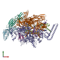 PDB entry 6dvb coloured by chain, front view.