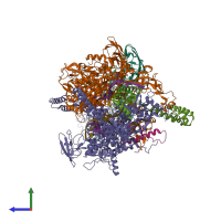 PDB entry 6dvb coloured by chain, side view.