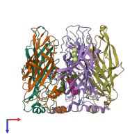 PDB entry 6dw1 coloured by chain, top view.