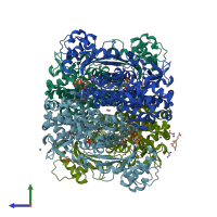 PDB entry 6dwd coloured by chain, side view.