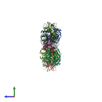 PDB entry 6dwf coloured by chain, side view.