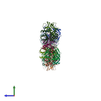 PDB entry 6dwh coloured by chain, side view.