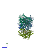 PDB entry 6dwn coloured by chain, side view.