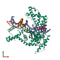 PDB entry 6dx0 coloured by chain, front view.