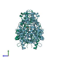 PDB entry 6dxc coloured by chain, side view.