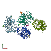 PDB entry 6dxw coloured by chain, front view.