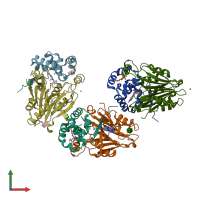 PDB entry 6dxx coloured by chain, front view.