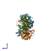 PDB entry 6dxx coloured by chain, side view.