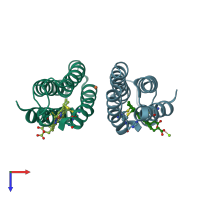 PDB entry 6dyg coloured by chain, top view.