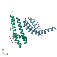 PDB entry 6dz1 coloured by chain, front view.