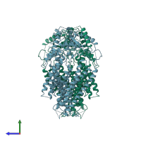 PDB entry 6dz7 coloured by chain, side view.