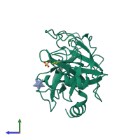 PDB entry 6dzf coloured by chain, side view.