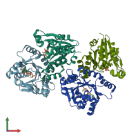 PDB entry 6e06 coloured by chain, front view.