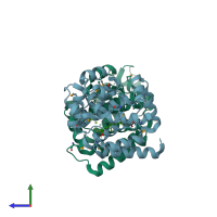 PDB entry 6e12 coloured by chain, side view.