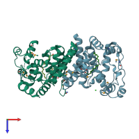 PDB entry 6e12 coloured by chain, top view.