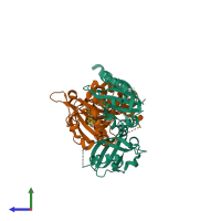 PDB entry 6e3s coloured by chain, side view.