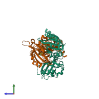 PDB entry 6e3u coloured by chain, side view.