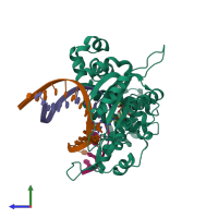 PDB entry 6e3w coloured by chain, side view.