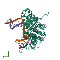 PDB entry 6e3x coloured by chain, side view.