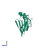 PDB entry 6e50 coloured by chain, side view.