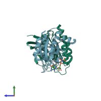 PDB entry 6e6f coloured by chain, side view.