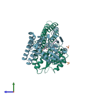 PDB entry 6e6t coloured by chain, side view.