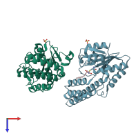 PDB entry 6e6t coloured by chain, top view.