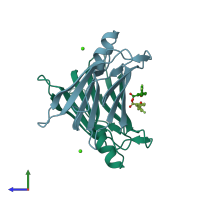 PDB entry 6e70 coloured by chain, side view.