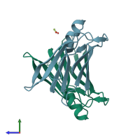 PDB entry 6e75 coloured by chain, side view.