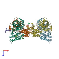 PDB entry 6e7t coloured by chain, top view.