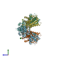 PDB entry 6e7u coloured by chain, side view.