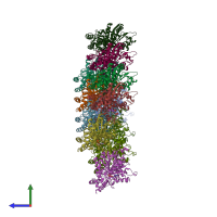 PDB entry 6e88 coloured by chain, side view.