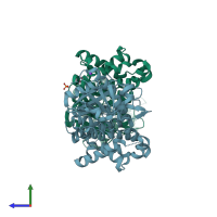 PDB entry 6e8y coloured by chain, side view.