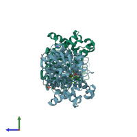 PDB entry 6e8z coloured by chain, side view.