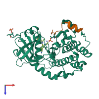 PDB entry 6e99 coloured by chain, top view.