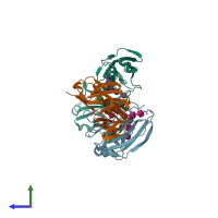 PDB entry 6eaq coloured by chain, side view.