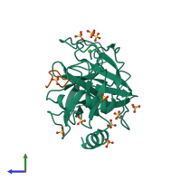 PDB entry 6eat coloured by chain, side view.