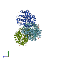 PDB entry 6eb3 coloured by chain, side view.