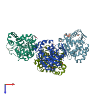 PDB entry 6eb3 coloured by chain, top view.