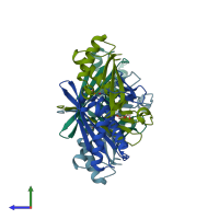 PDB entry 6eb4 coloured by chain, side view.